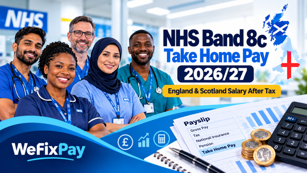 NHS Band 8c take home pay 2026/27 England and Scotland